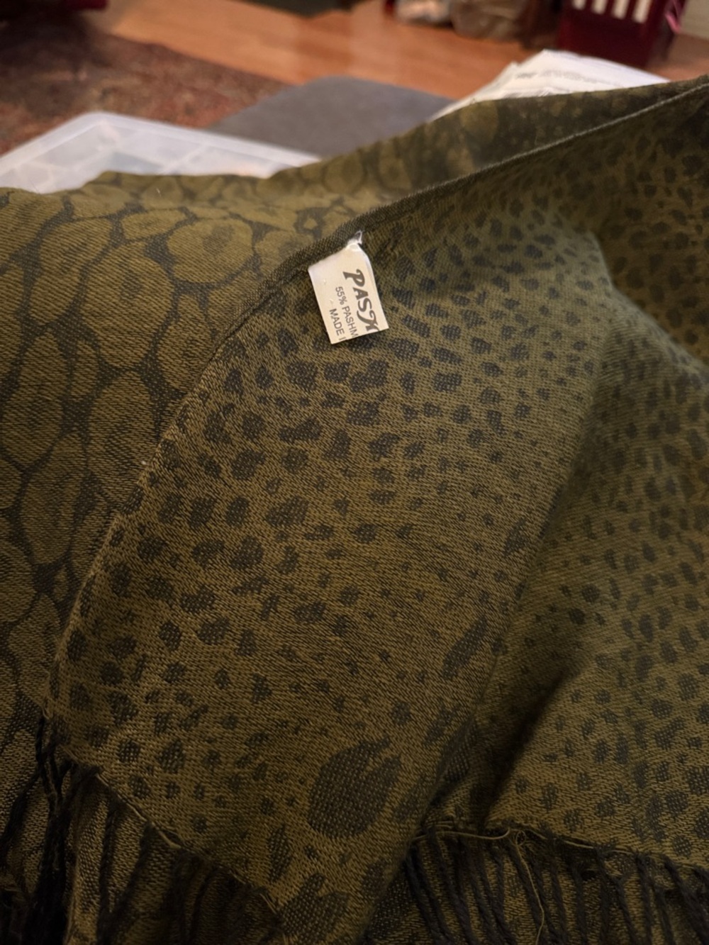 Pashmina Olive Green Animal Print Scarf 70x27